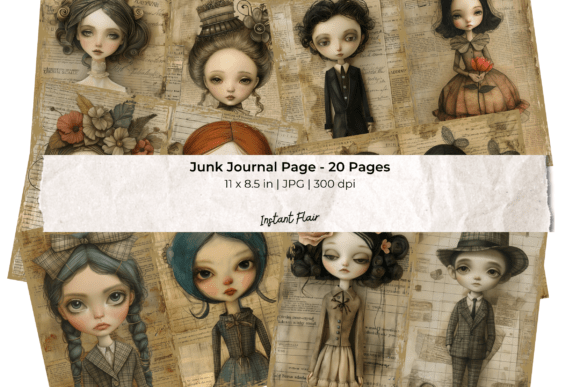 Download Vintage Doll Junk Journal Pages Bundle - Vintage doll Collection
