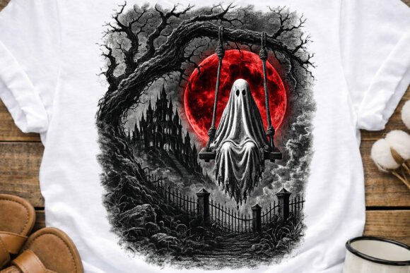 Download Halloween Ghost Swing Red Moon PNG - Premium Resources